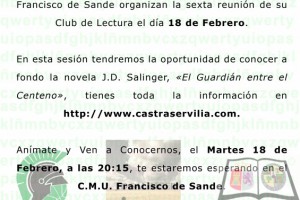 Cartel de El Guardián entre el Centeno. 21 de Febrero de 2014. Club de Lectura Castra Servilia.