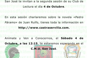 Cartel de Pedro Páramo.  5 de Octubre de 2014. Club de Lectura Castra Servilia - CMU San José.