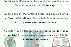 Cartel de Chico y Rita. 13 de Mayo de 2014. Club de Lectura Castra Servilia.