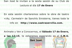Cartel de Ay Carmela. 17 de Enero de 2015. Club de Lectura Castra Servilia - CMU San José.